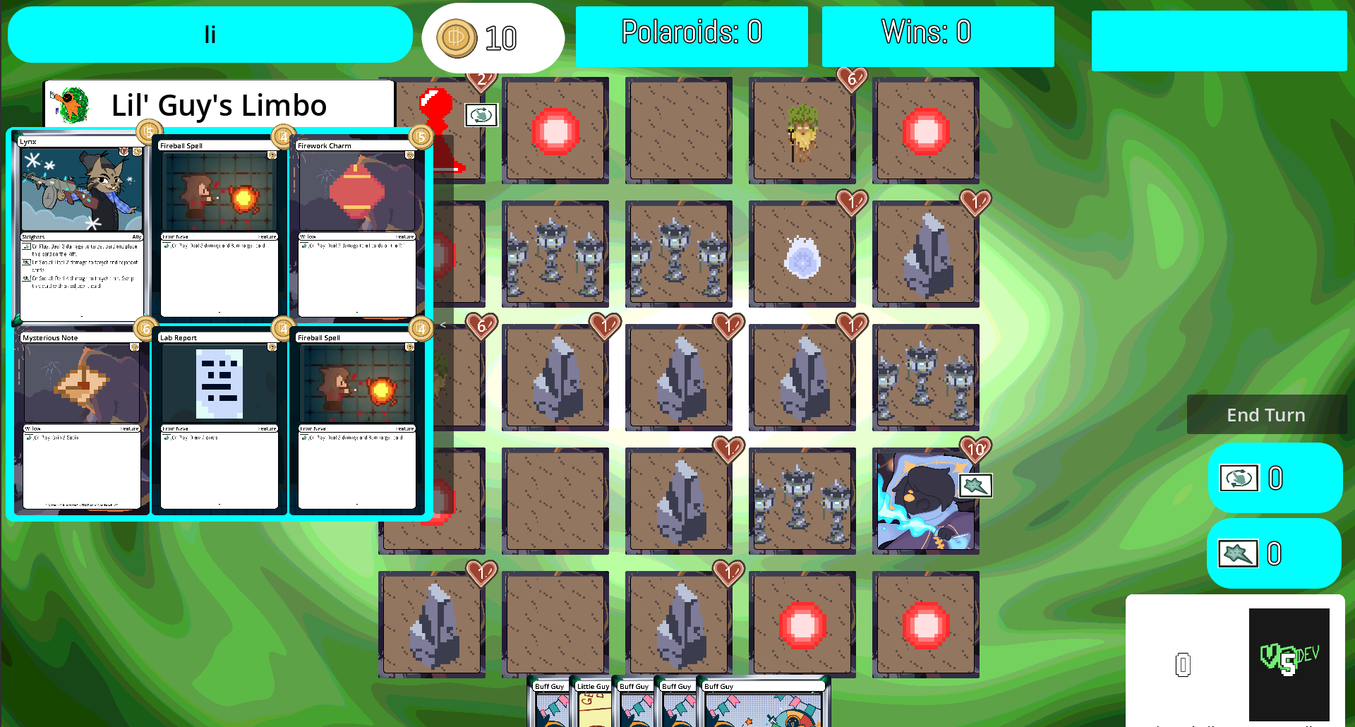 Grid of cards on board with a popup on the left.